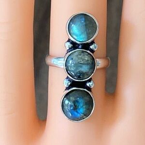 Size 6.5 Handcrafted Fiery Labradorite 925 Sterling Silver Ring